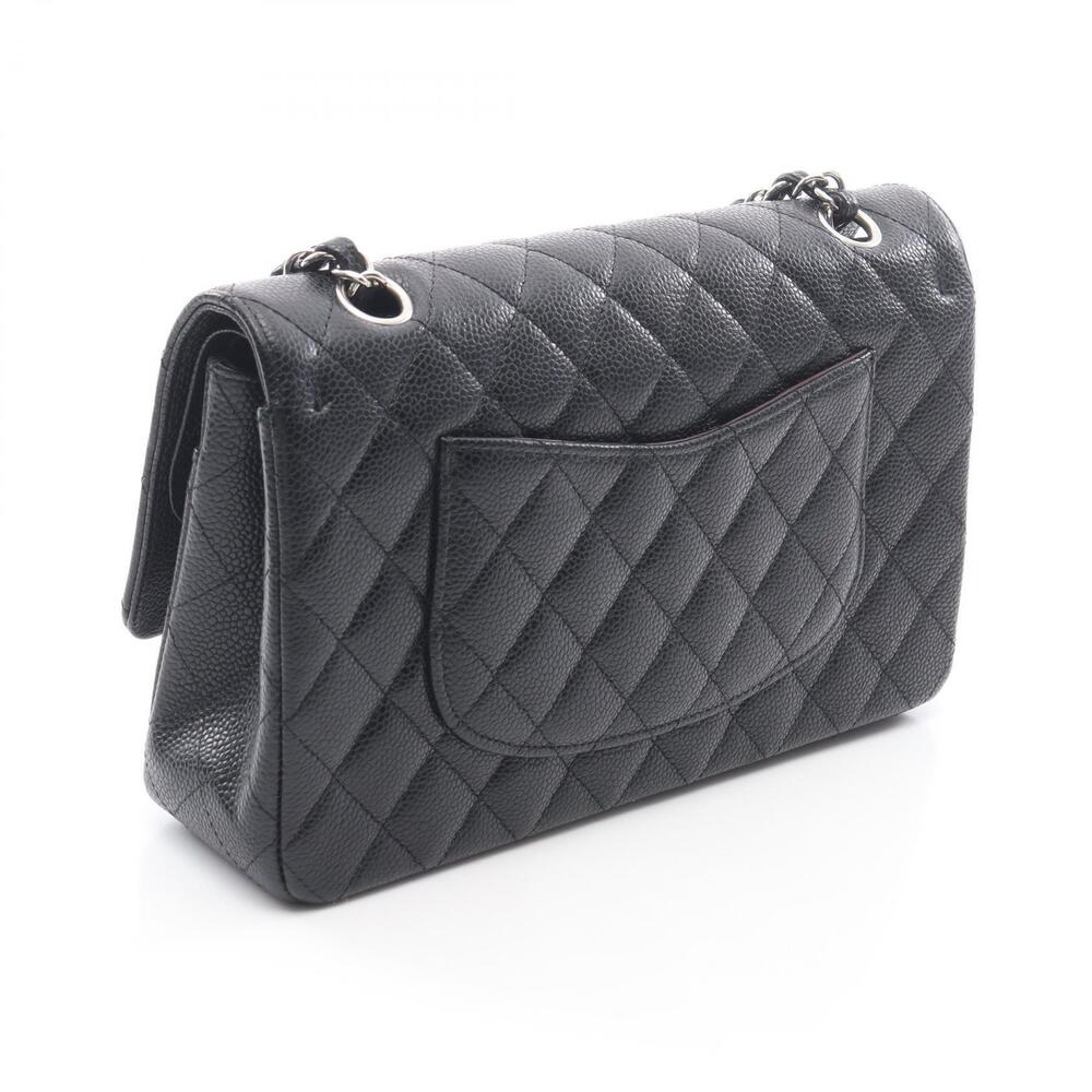 Chanel Bag Shoulder Leather Flap Grained Matelasse Double Calfskin Black
